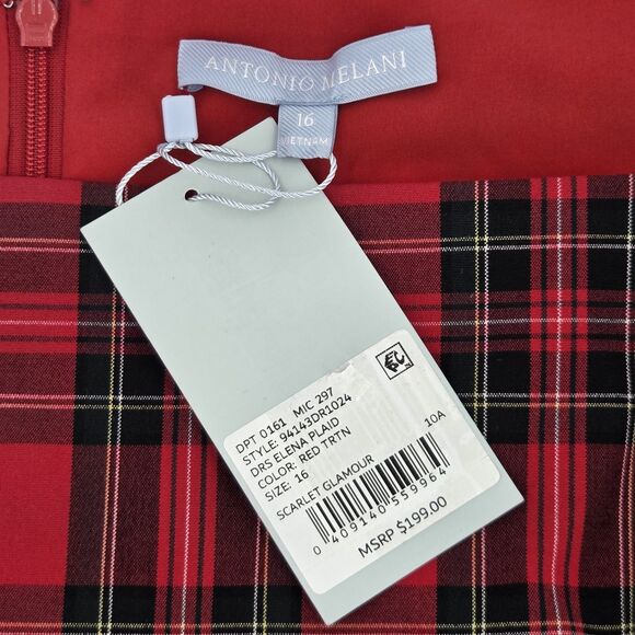 Antonio Melani Elena Midi Dress Size 16 Red Tartan Plaid Holiday Xmas Christmas - Picture 4 of 9